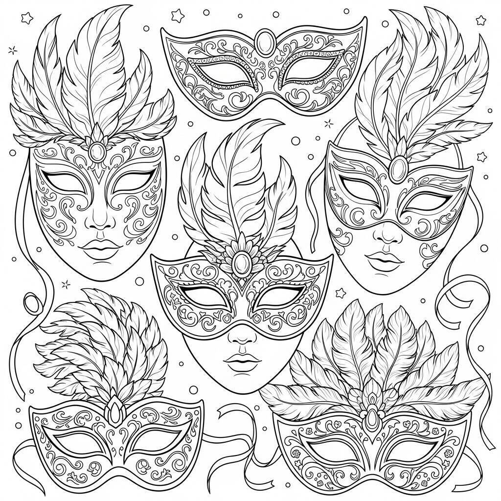 Desenho de Máscaras de Carnaval para Colorir