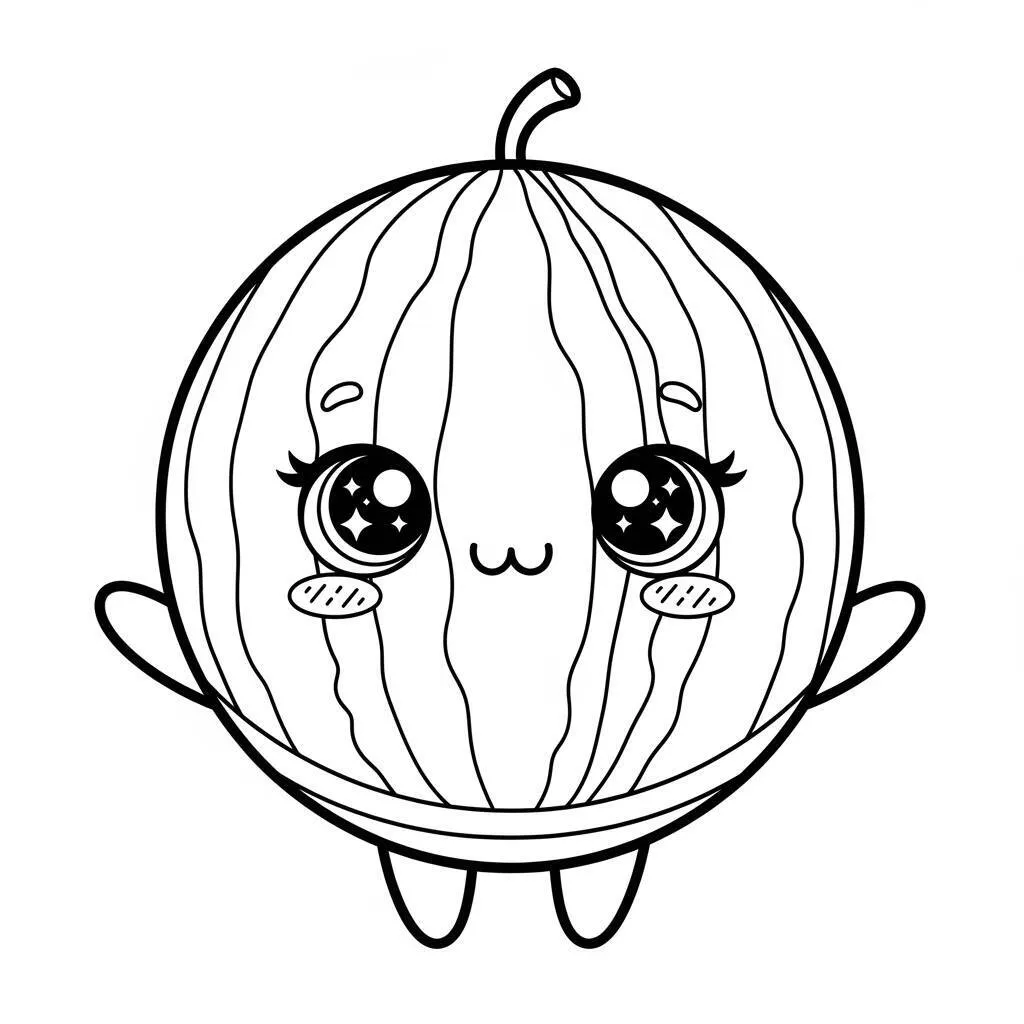 Desenho de Melancia Kawaii para Colorir