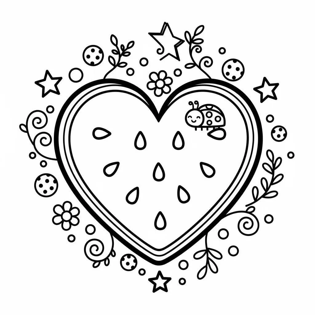 Desenho de Melancia com Coração para Colorir