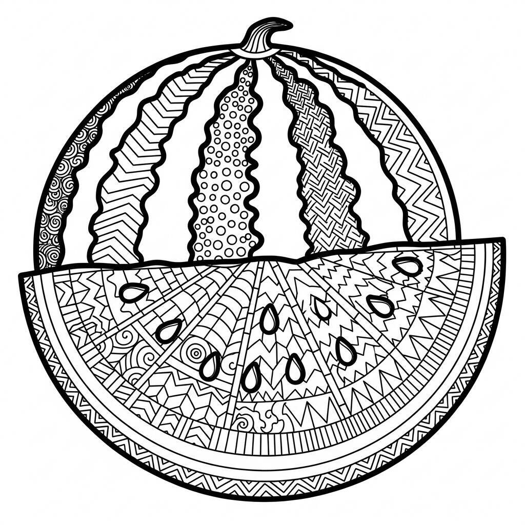 Wassermelonenzeichnung mit Texturen zum Ausmalen
