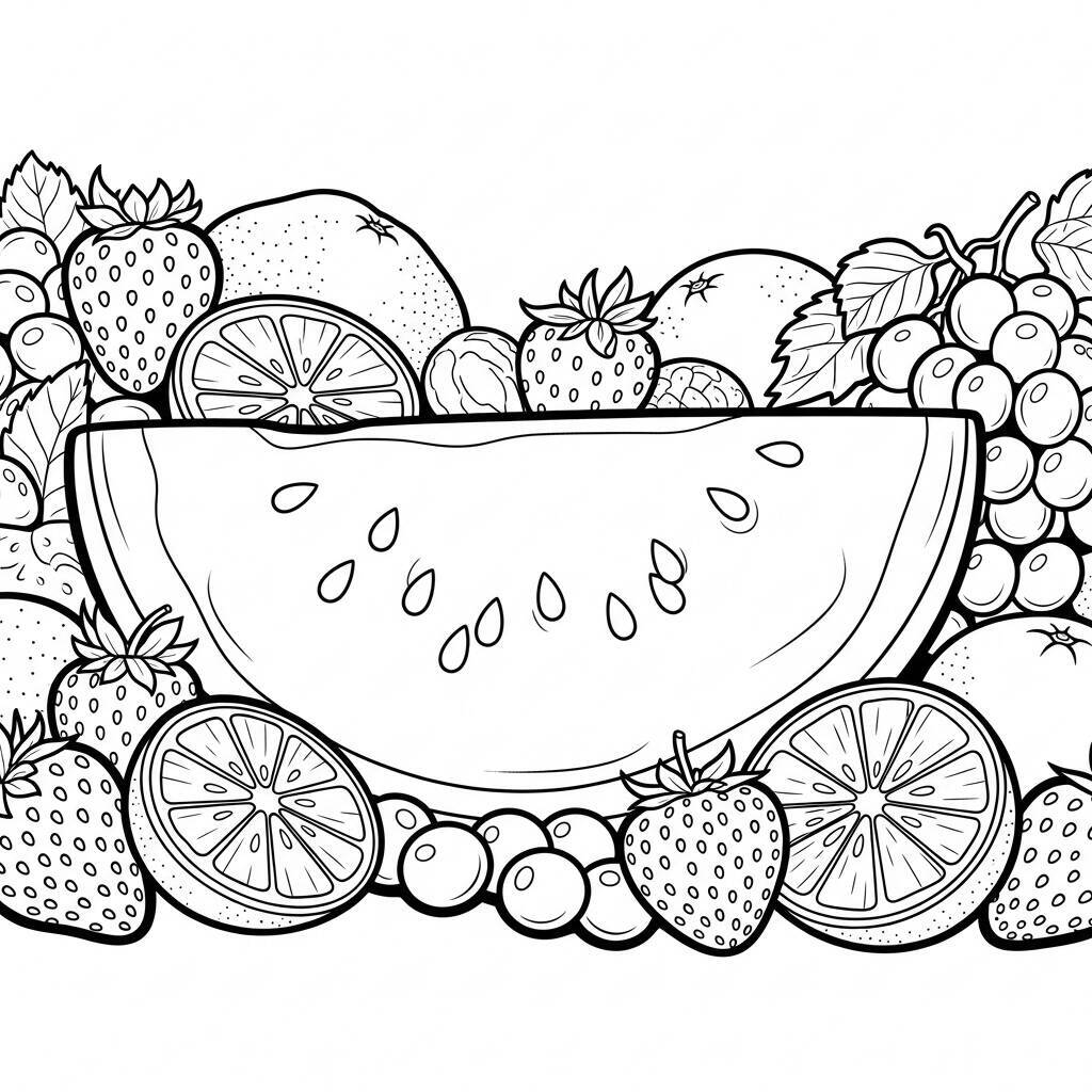 Malvorlage Wassermelone und Obst