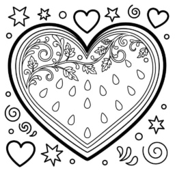 Desenho de Melancia em Formato de Coração para Colorir