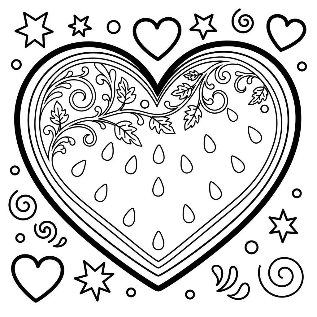 Desenho-de-Melancia-em-Formato-de-Coracao-para-Colorir Desenho de Melancia em Formato de Coração para Colorir