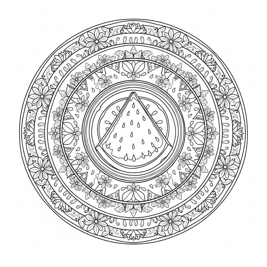 Wassermelonen-Mandala-Malseite