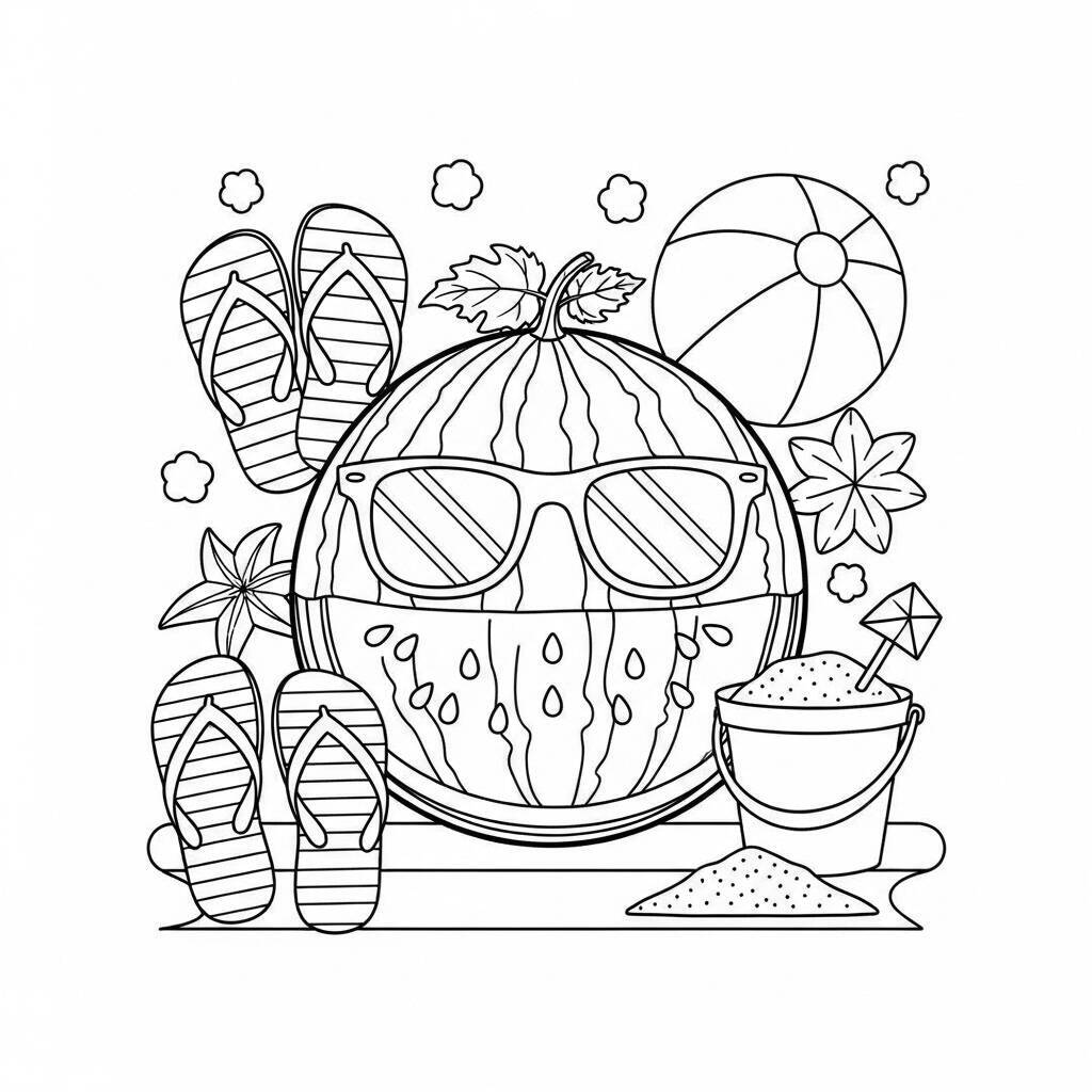 Malvorlage Wassermelone im Sommer