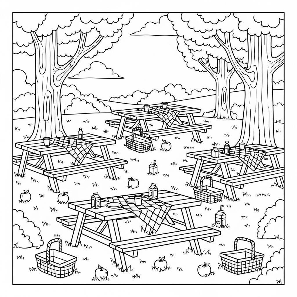 Desenho de Mesas de Piquenique para Colorir