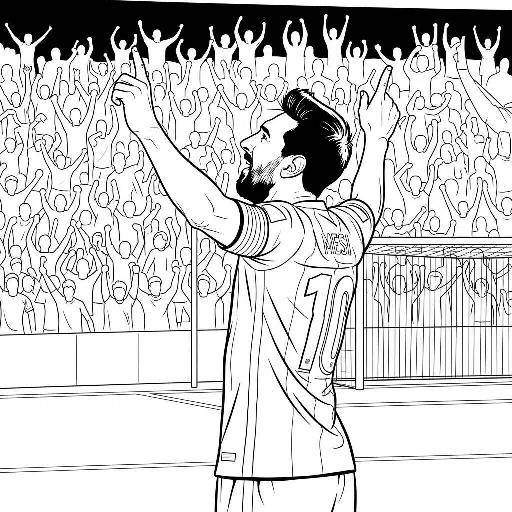 Ausmalbild: Messi feiert das Tor