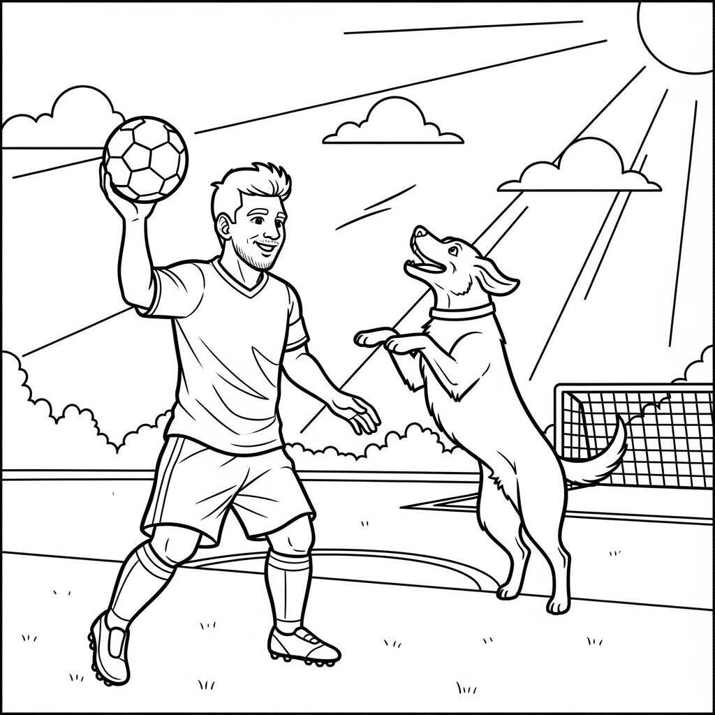 Malvorlage Messi mit Hund