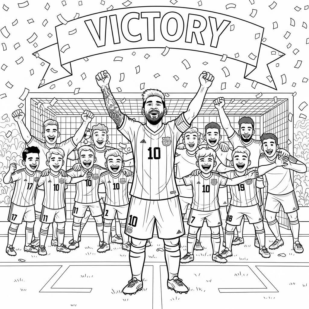 Malvorlage Messi und sein Team