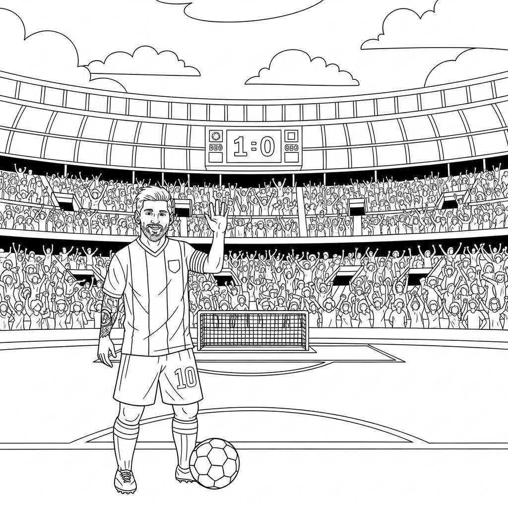 Ausmalbilder Messi und das Stadion