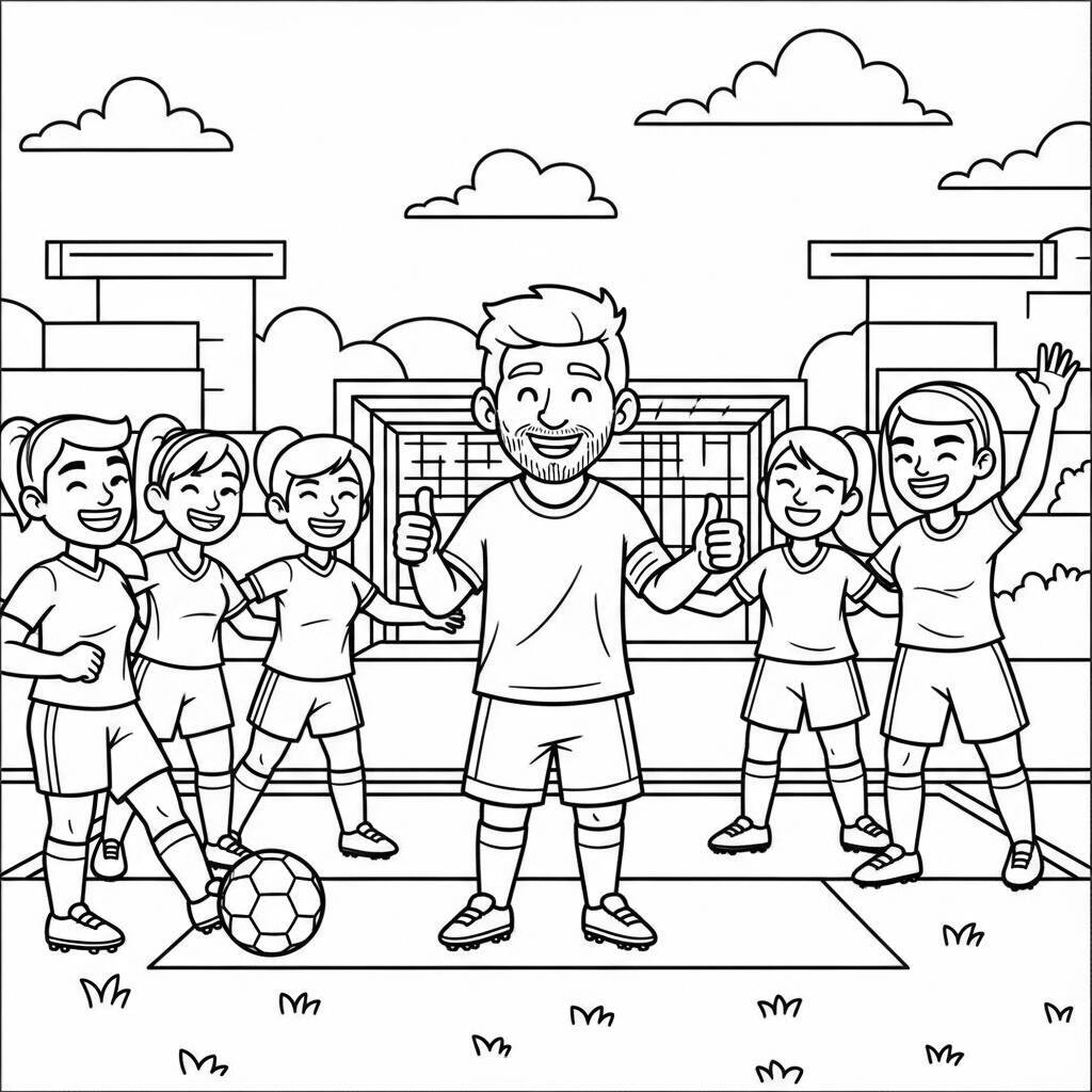 Ausmalbilder Messi und Frauenfußball