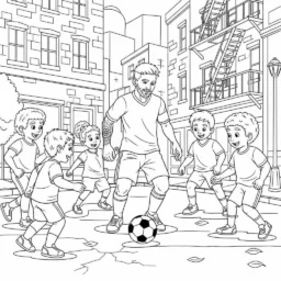 Desenho de Messi e o Futebol de Rua para Colorir