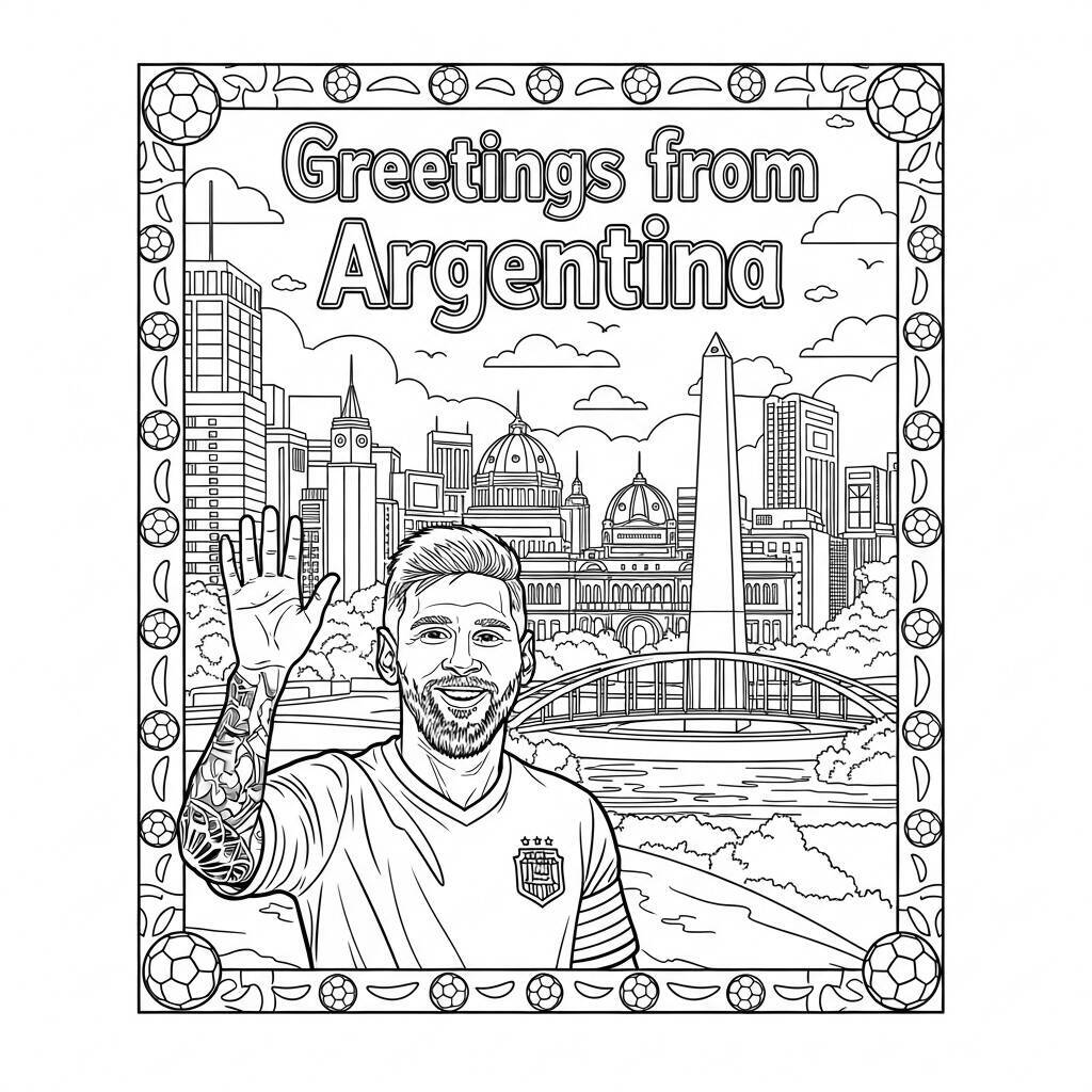 Messi-Malvorlage auf einer Postkarte