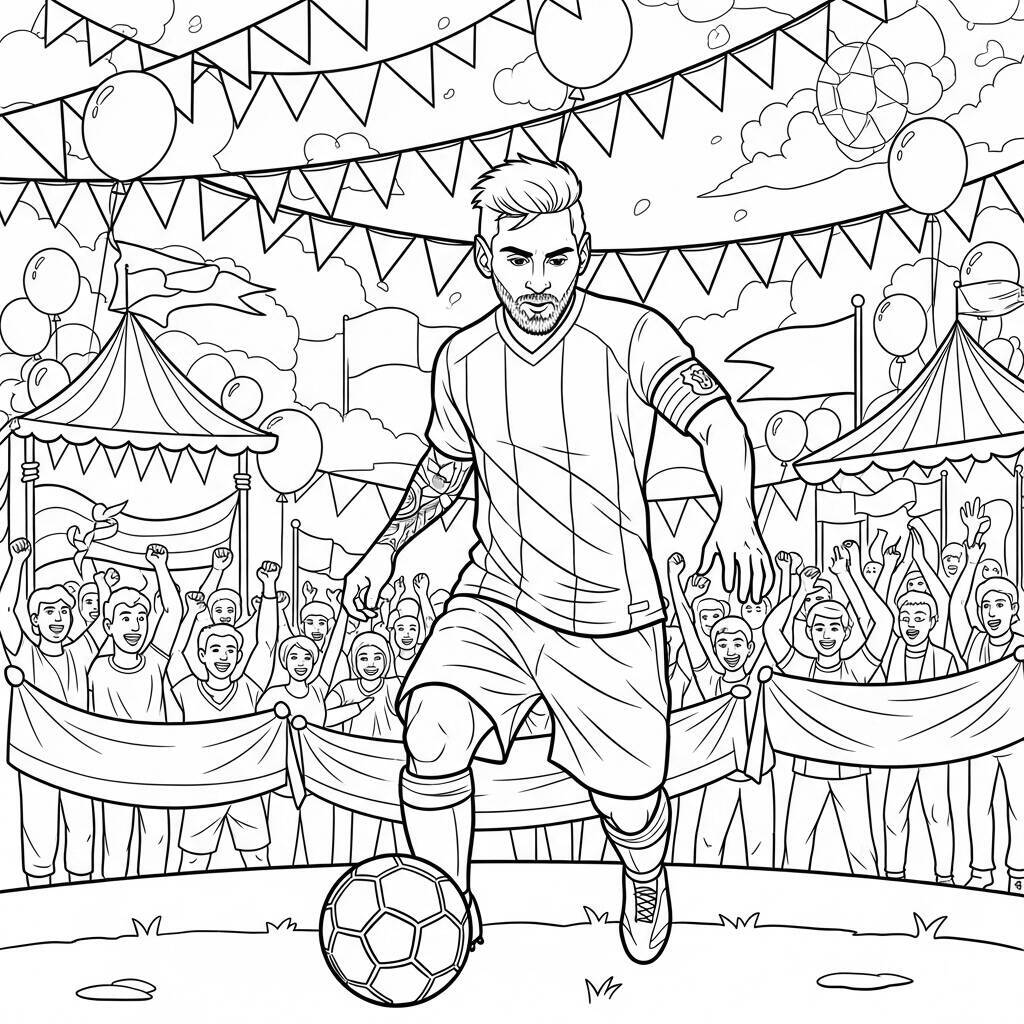 Ausmalbild: Messi bei einem Fußball-Festival
