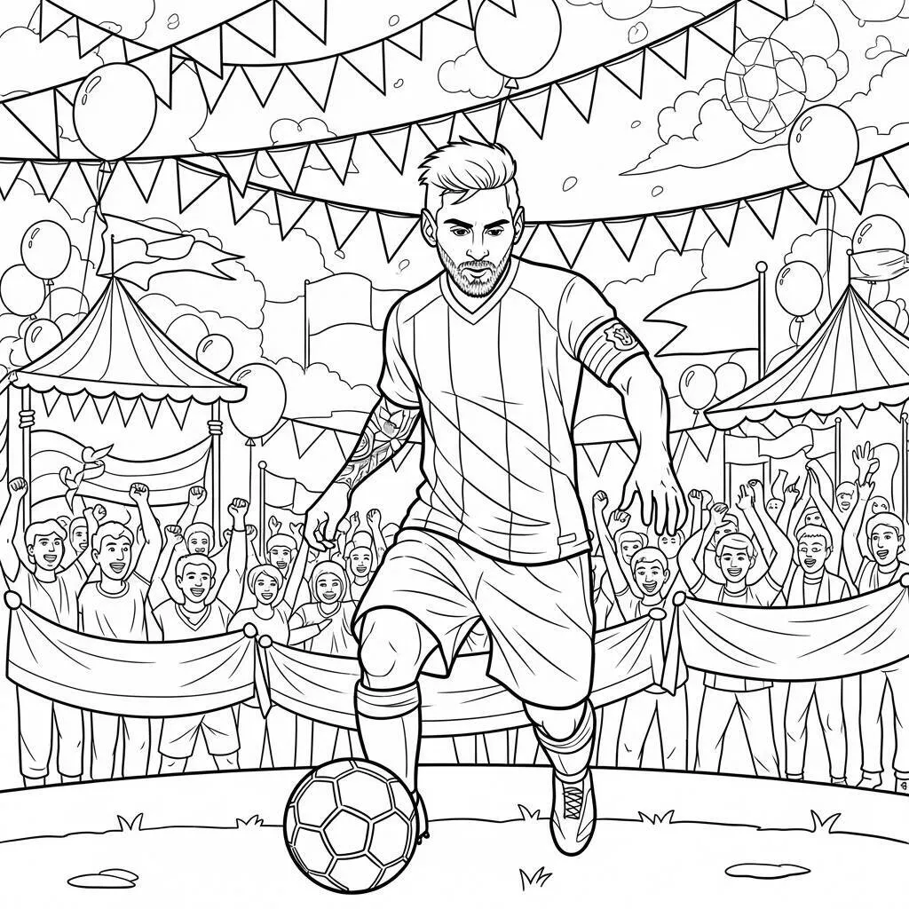 Desenho-de-Messi-em-um-Festival-de-Futebol-para-Colorir Desenho de Messi em um Festival de Futebol para Colorir