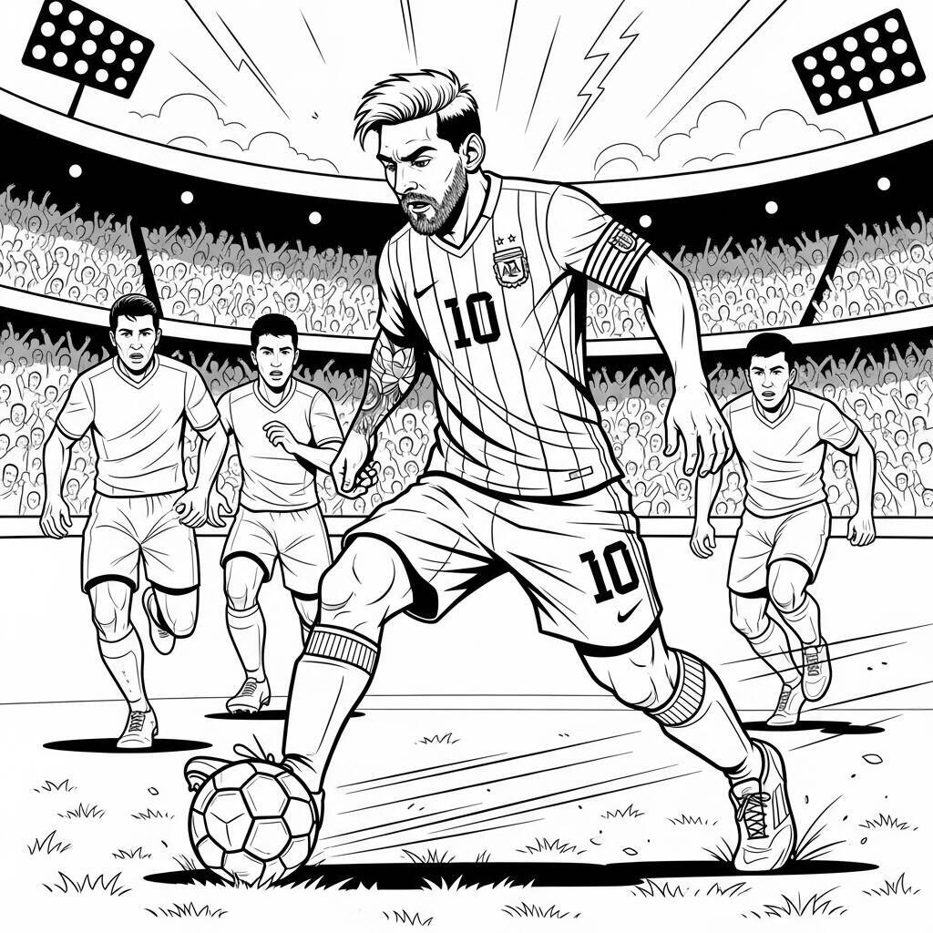 Malvorlage Messi in einem Fußballspiel
