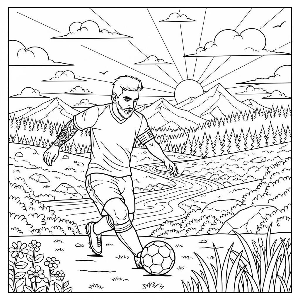 Messi in der Natur Malvorlage