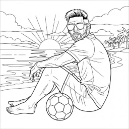 Desenho de Messi na Praia para Colorir