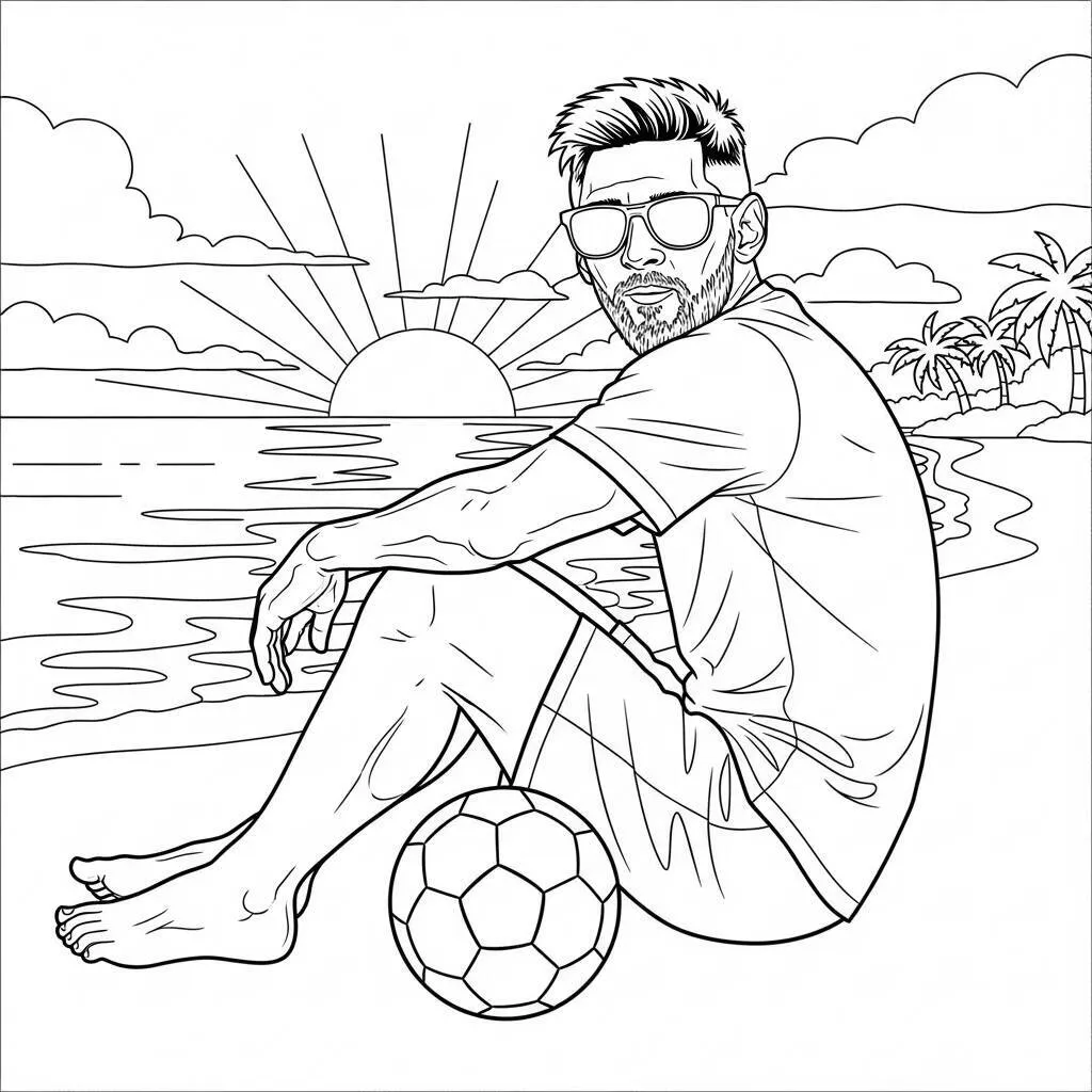 Desenho de Messi na Praia para Colorir