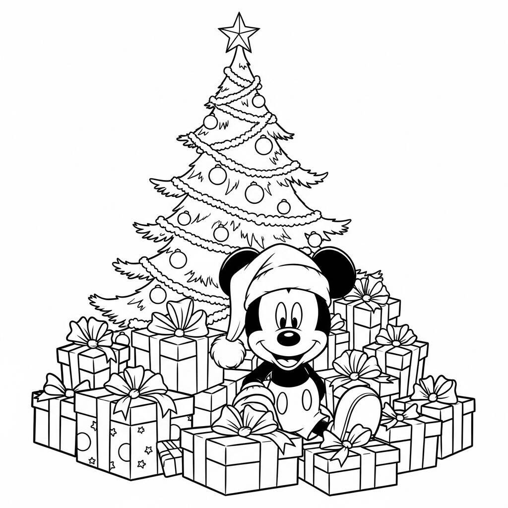 Desenho de Mickey Mouse Natalino para Colorir