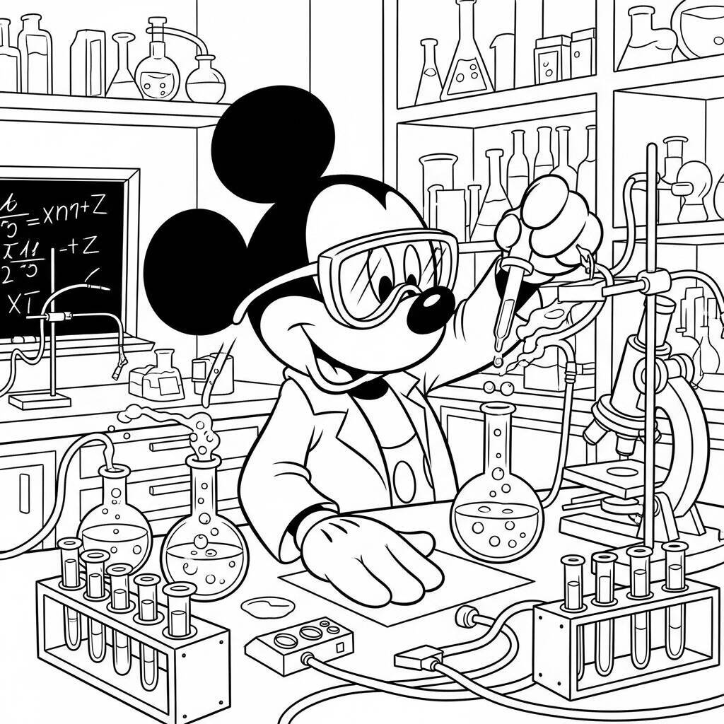 Desenho de Mickey Mouse como Cientista para Colorir