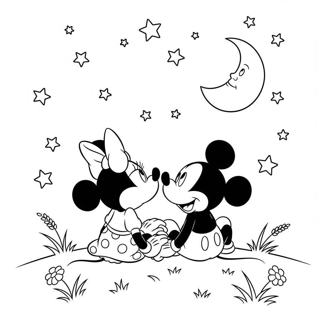 Desenho de Mickey Mouse e Mini para Colorir