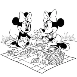 Desenho de Mickey Mouse e Minnie em um Piquenique para Colorir