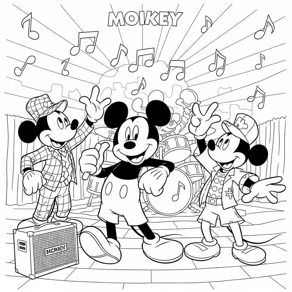 Desenho de Mickey Mouse e sua Banda para Colorir