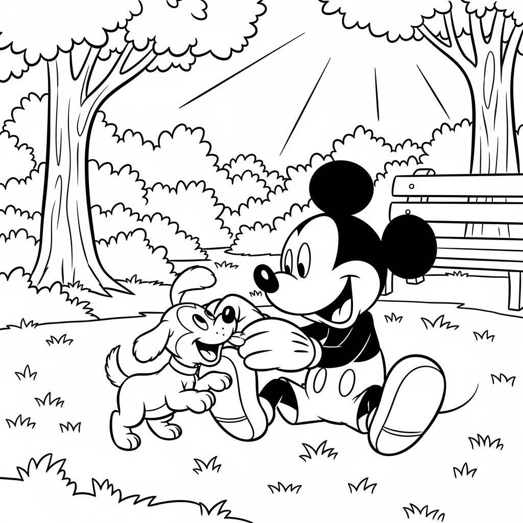 Desenho de Mickey Mouse e um Cãozinho para Colorir