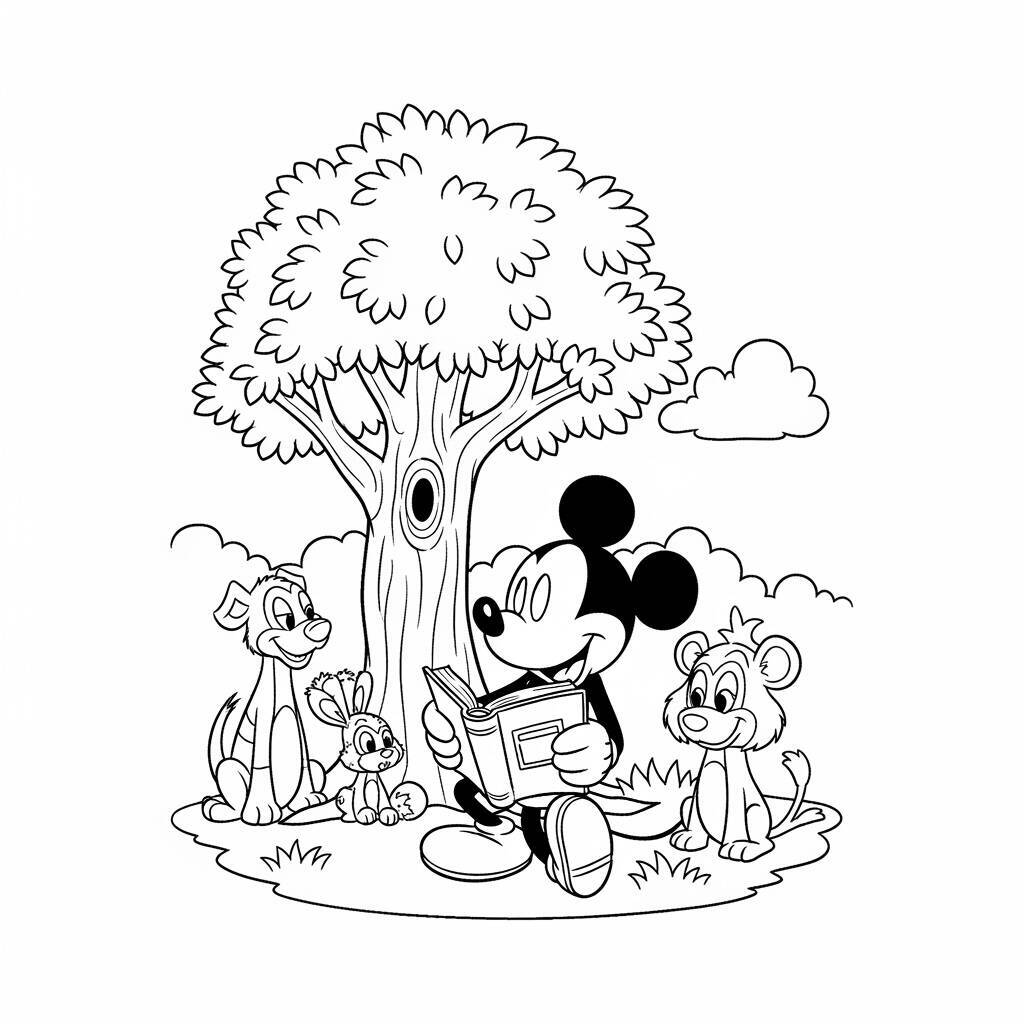 Desenho de Mickey Mouse e um Livro de Histórias para Colorir