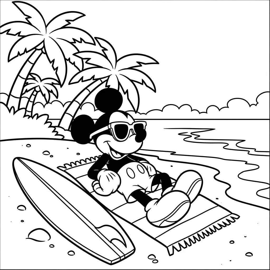 Desenho de Mickey Mouse em Férias para Colorir