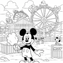 Desenho de Mickey Mouse em um Parque de Diversões para Colorir