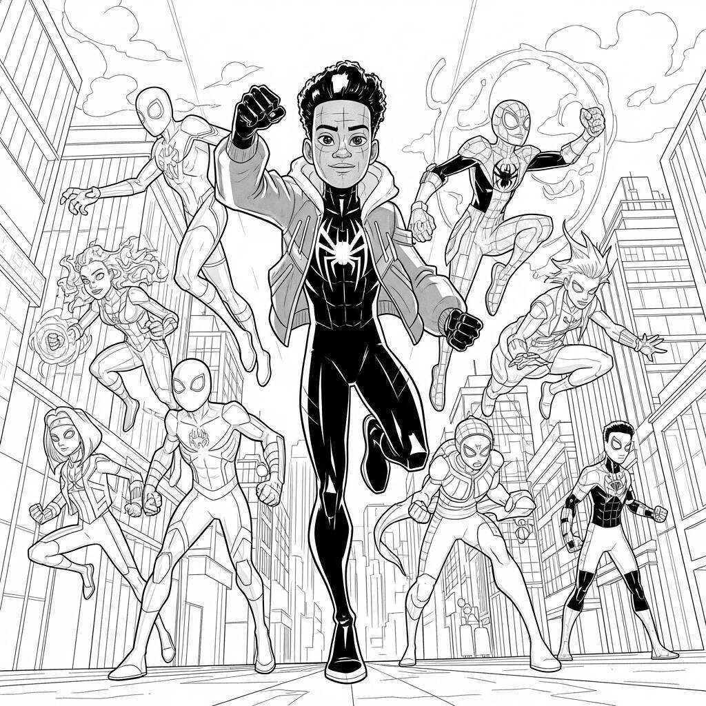 Desenho de Miles Morales e a Nova Geração de Heróis para Colorir