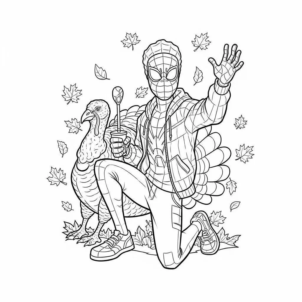 Desenho-de-Miles-Morales-e-o-Dia-de-Acao-de-Gracas-para-Colorir Desenho de Miles Morales e o Dia de Ação de Graças para Colorir