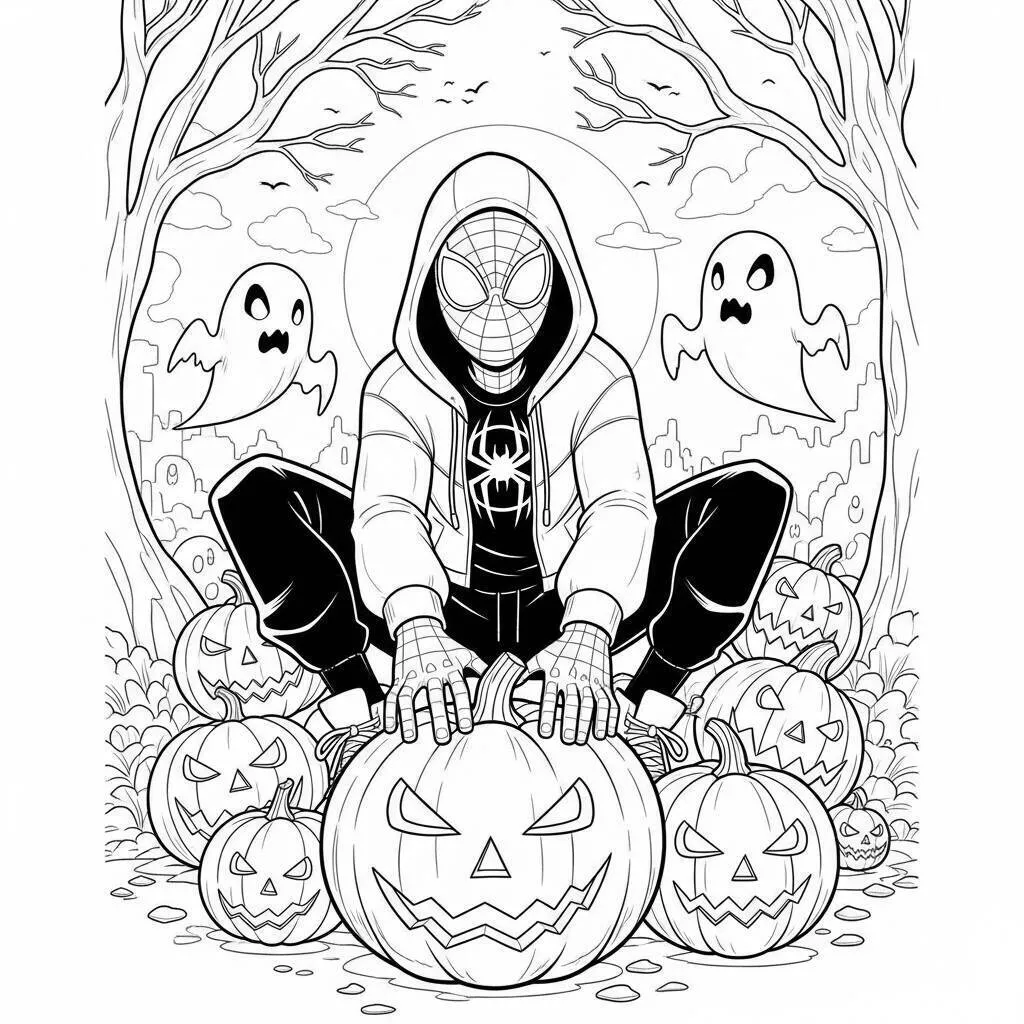 Desenho de Miles Morales e o Halloween para Colorir