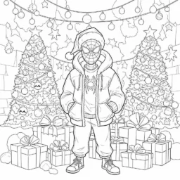 Desenho de Miles Morales e o Natal para Colorir