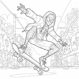 Desenho de Miles Morales e o Seu Skate para Colorir