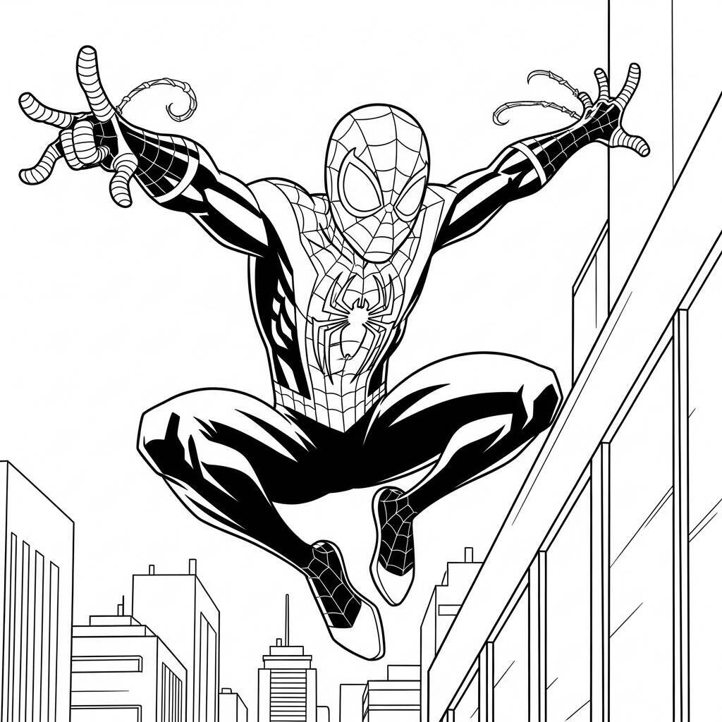 Desenho de Miles Morales em Ação para Colorir