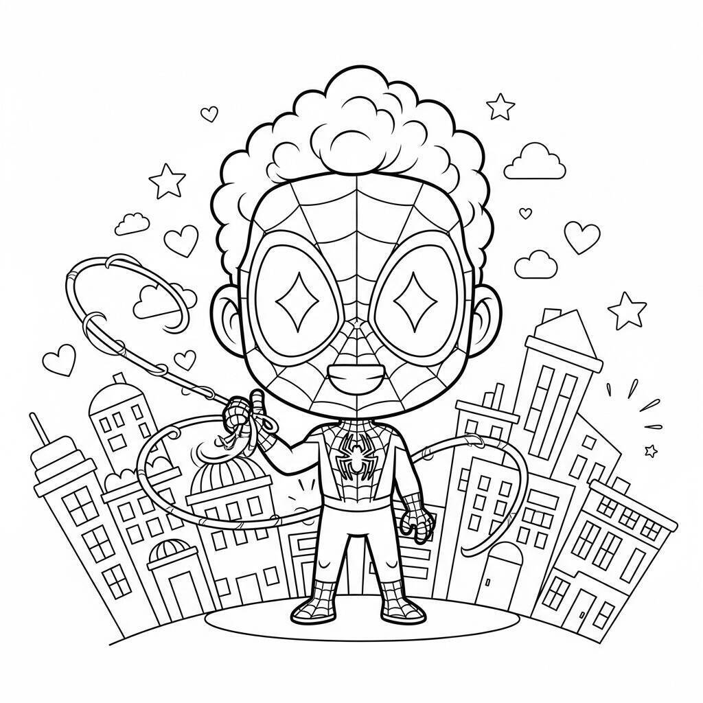Desenho de Miles Morales em Estilo Kawaii para Colorir