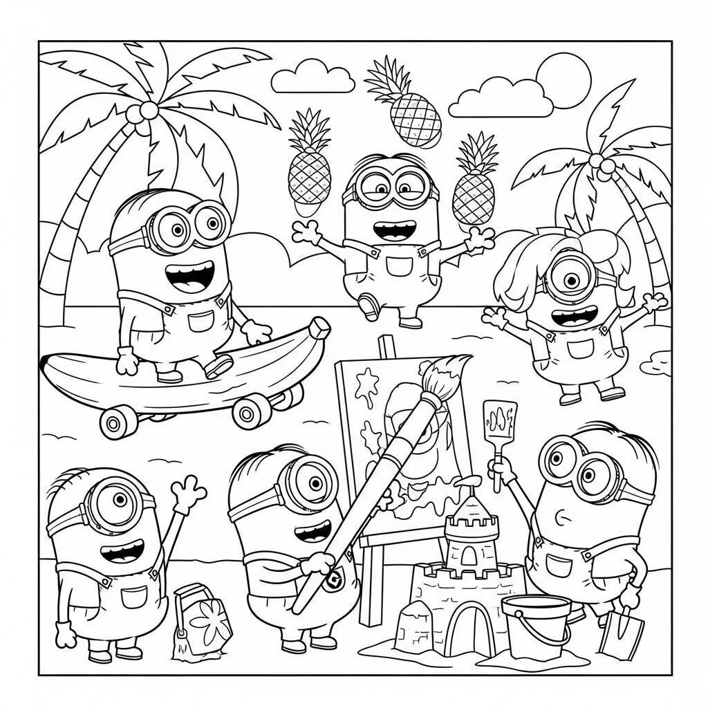 Desenho de Minions Brincando para Colorir