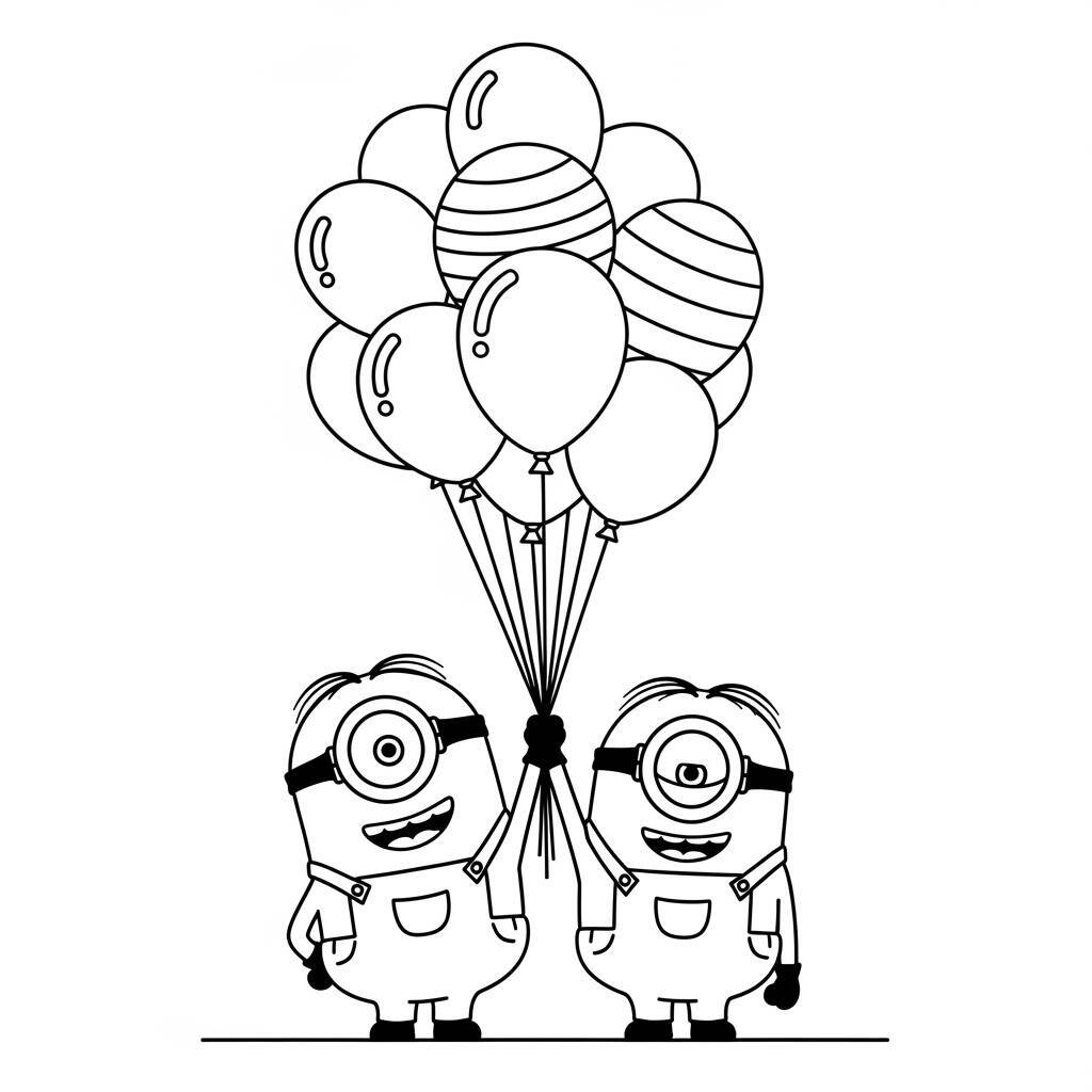 Desenho de Minions com Balões para Colorir