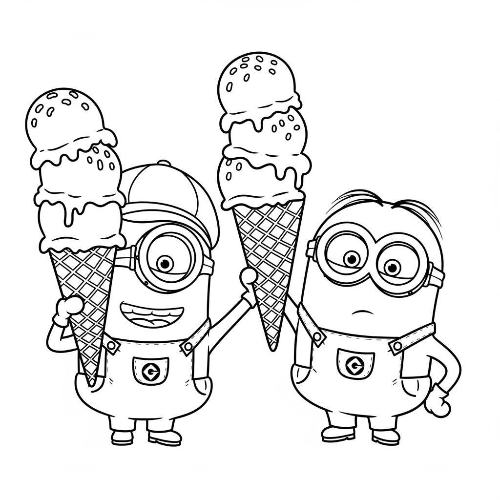 Desenho de Minions com Sorvete para Colorir