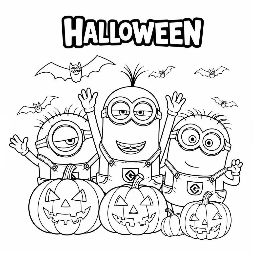 Desenho de Minions e Halloween para Colorir
