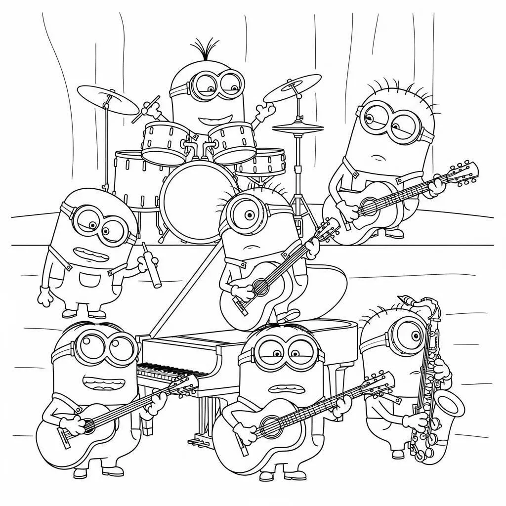 Desenho de Minions e Música para Colorir
