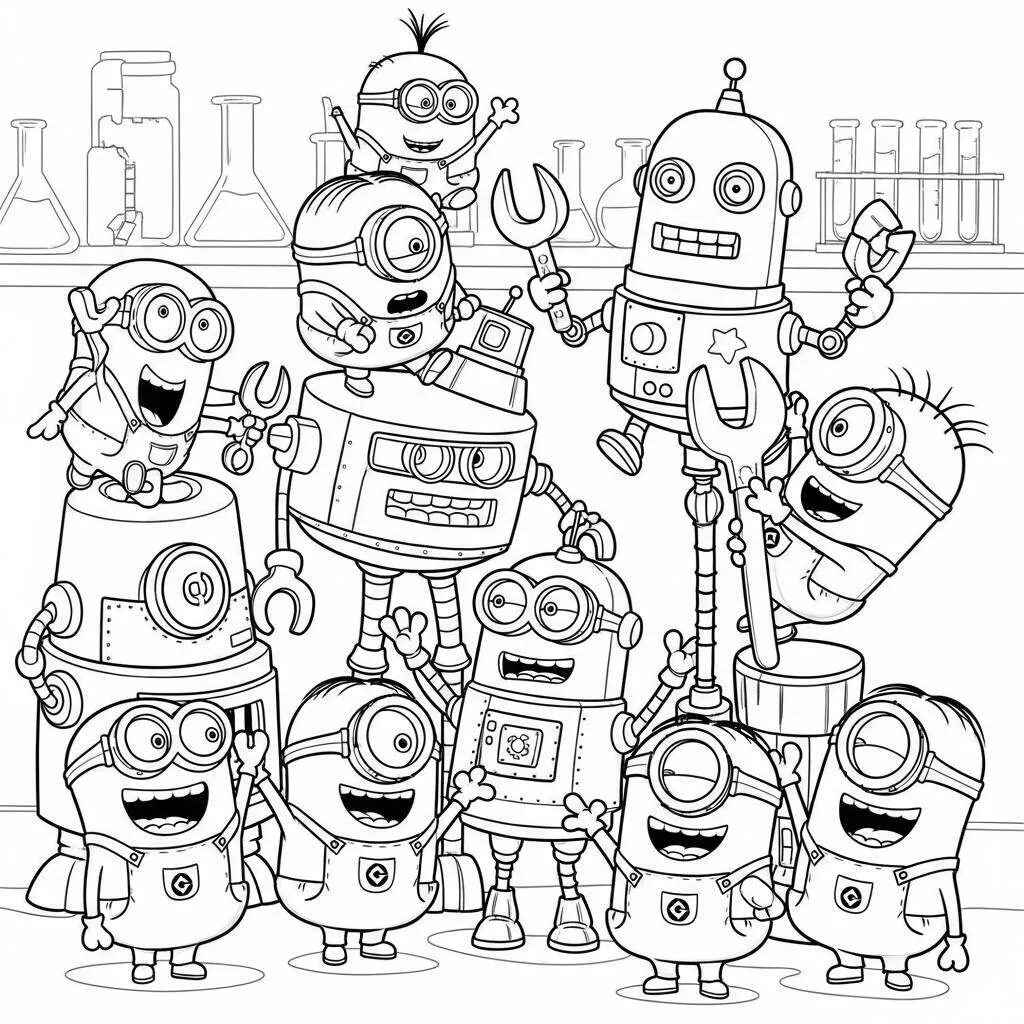 Desenho de Minions e Robôs para Colorir