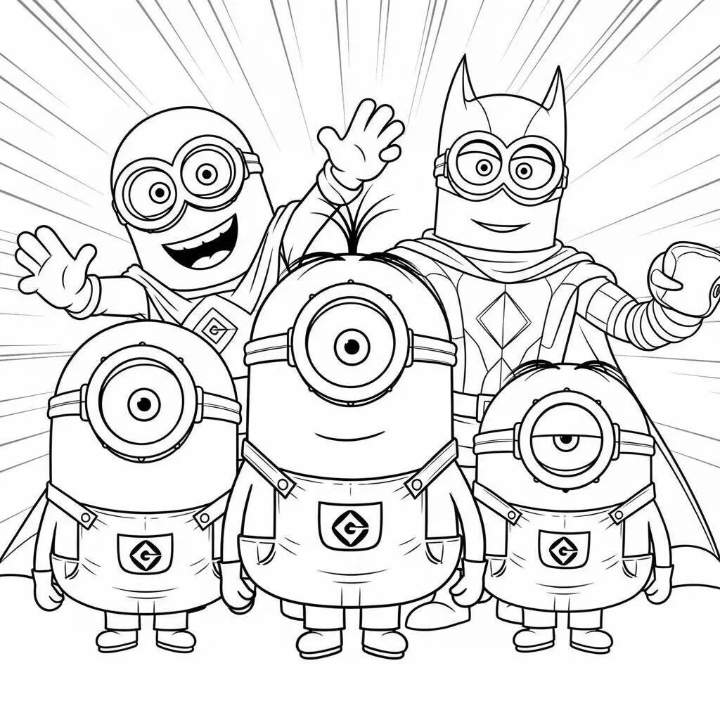 Desenho-de-Minions-e-Super-Herois-para-Colorir Desenho de Minions e Super-Heróis para Colorir