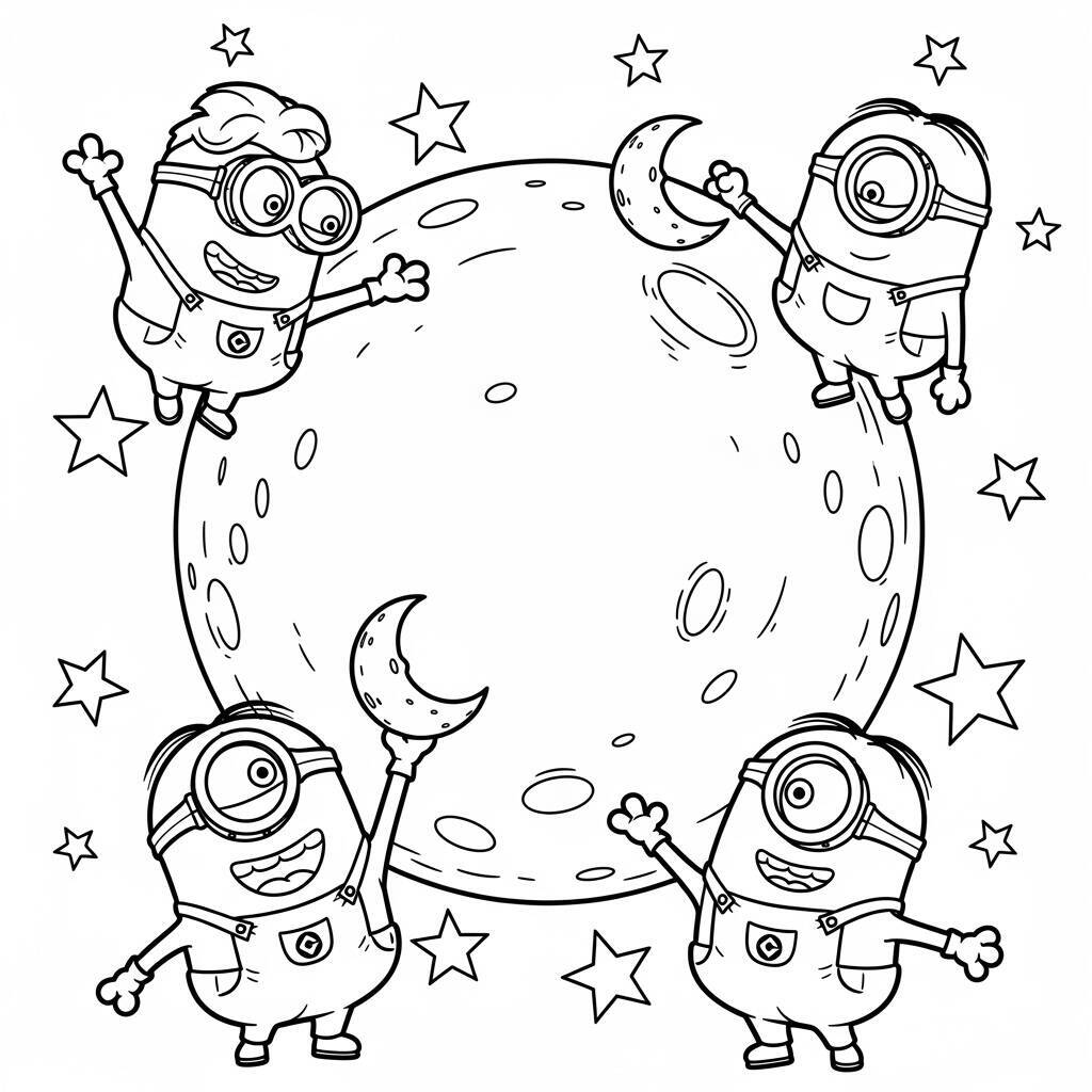 Desenho de Minions e a Lua para Colorir