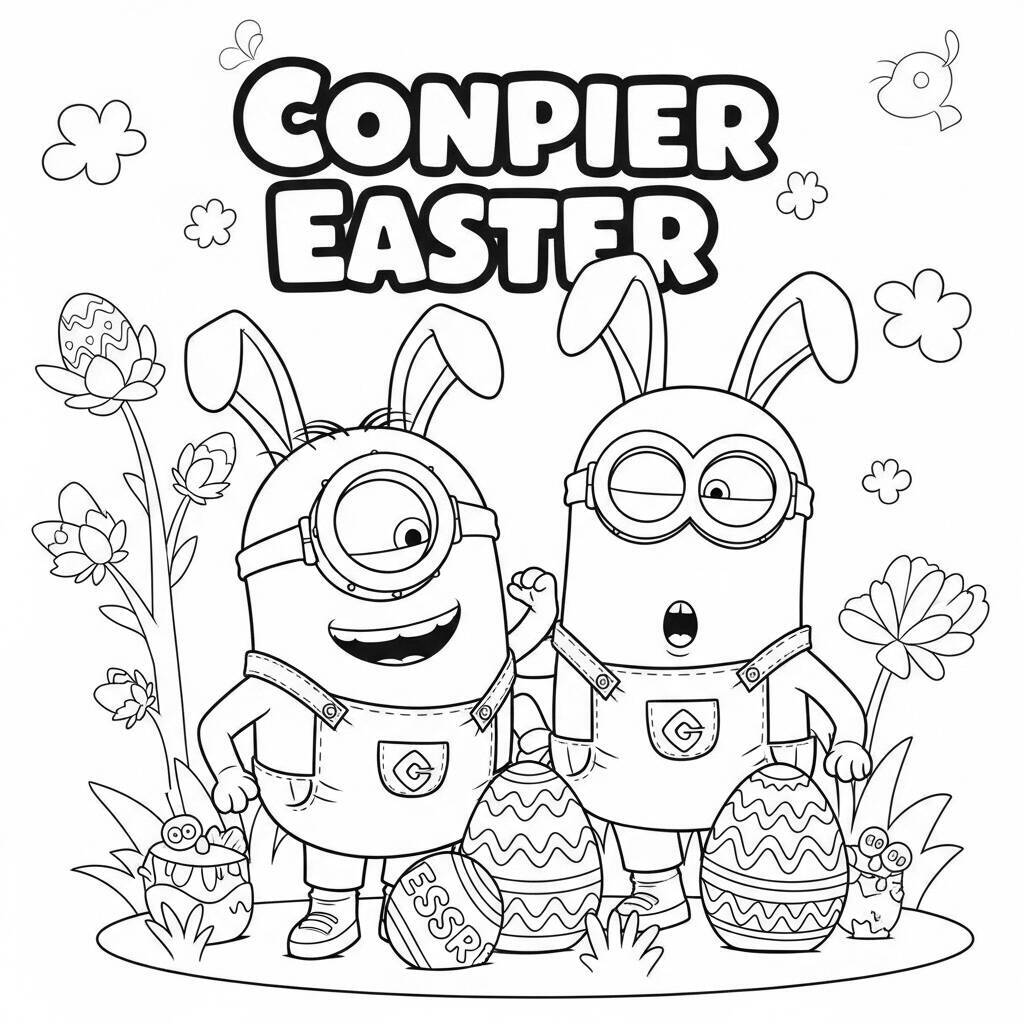 Desenho de Minions e a Páscoa para Colorir
