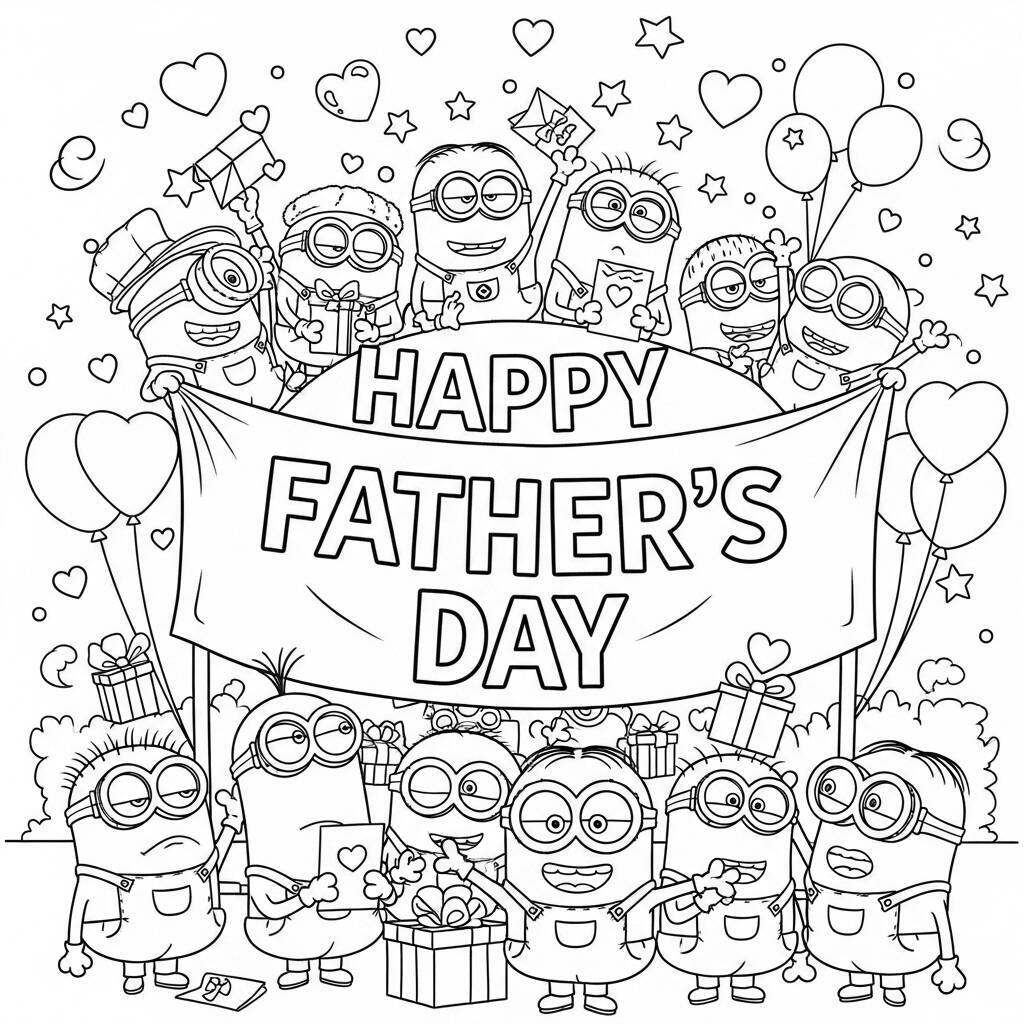 Desenho de Minions e o Dia dos Pais para Colorir