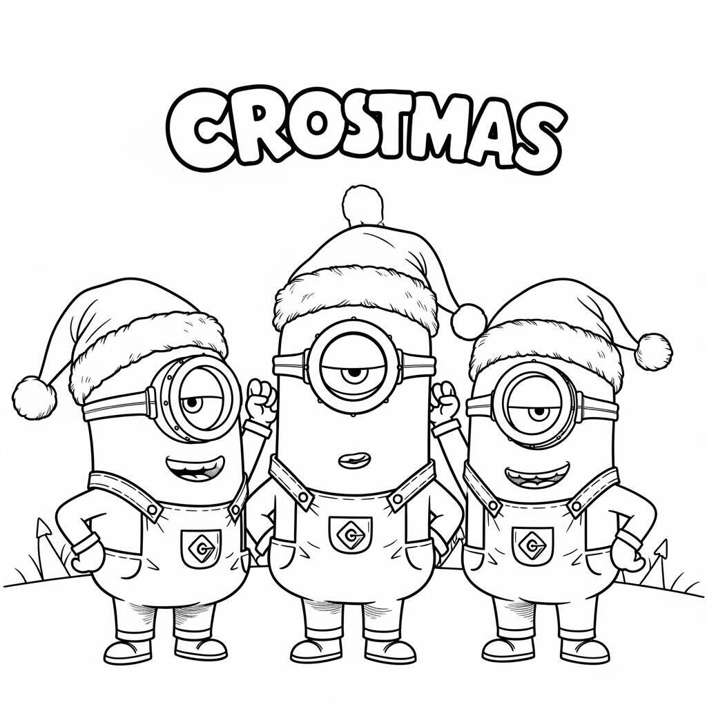 Desenho de Minions e o Natal para Colorir